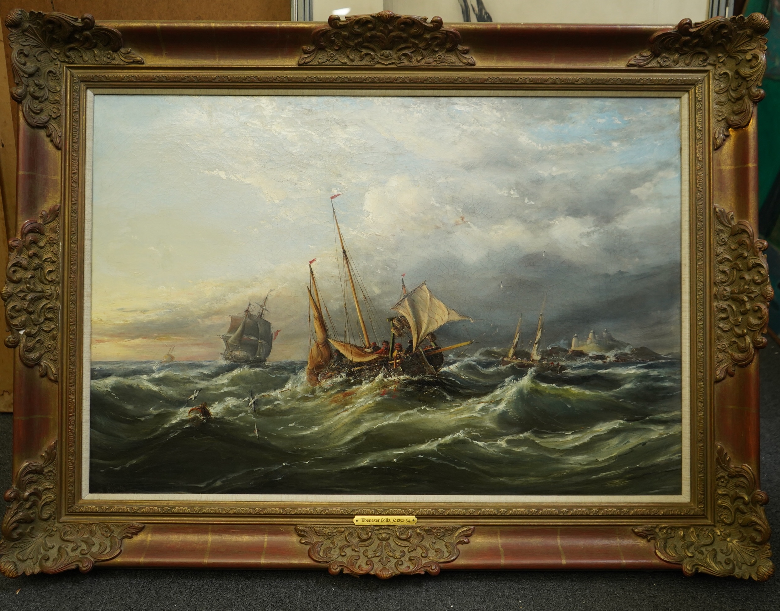 Ebenezer Colls (British, 1812-1887), Shipping off the Casquette Islands, North France, oil on canvas, 52 x 77cm